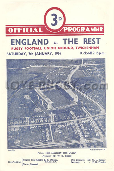 1956 England v The Rest (RFU)  Rugby Programme
